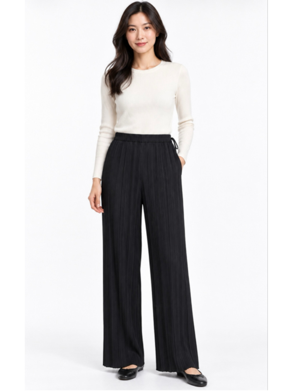 UNIQLO Women’s Pleated Straight Pants Black Size L NWT